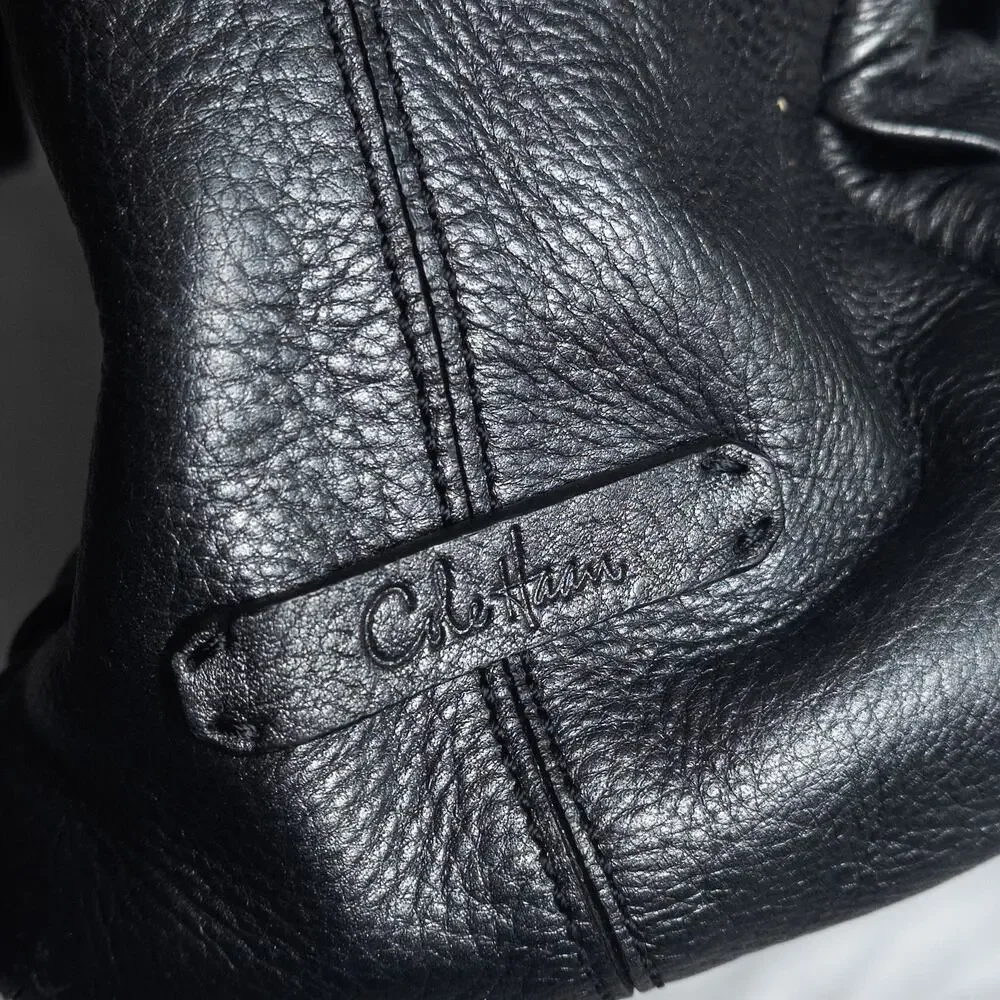Cole Haan Woven Leather Satchel Bag Black OS Quiet Luxury City Chic